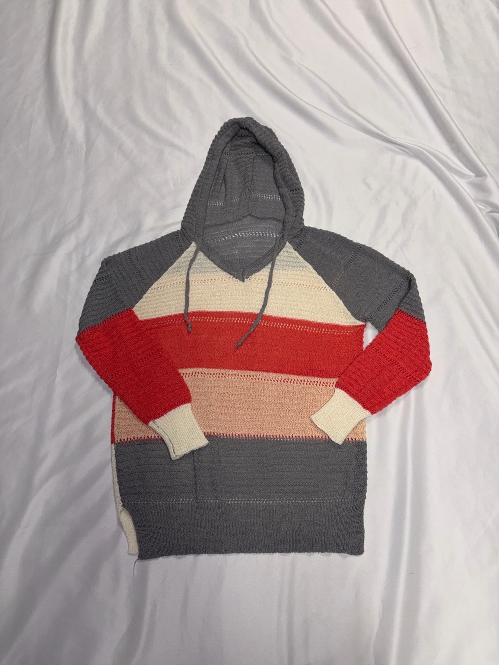 Source Unknown Striped Knit Hoodie - Gray, Red, Cream, Peach Lot E